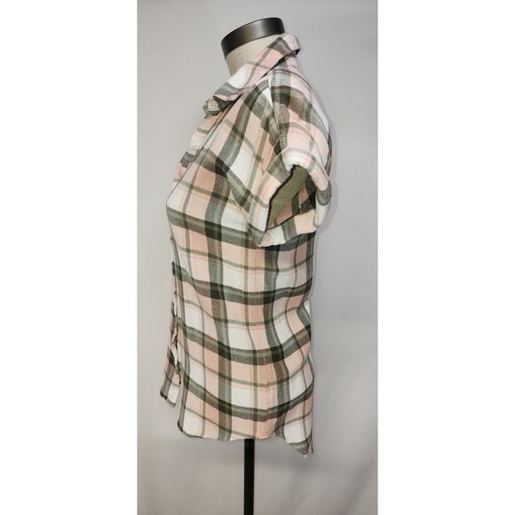 Nordstrom Rack Women's Short Sleeve Button Up Plaid Flannel Top Size XS - Picture 3 of 7